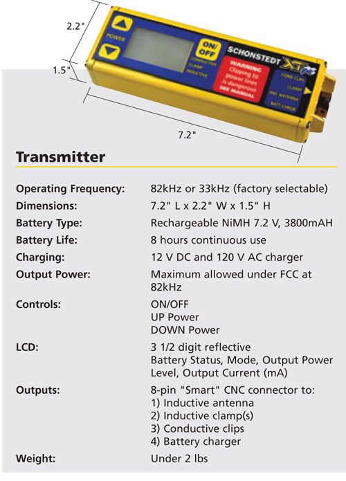 Schonstedt XTpc Utility Pipe & Cable Locator Transmitter specifications
